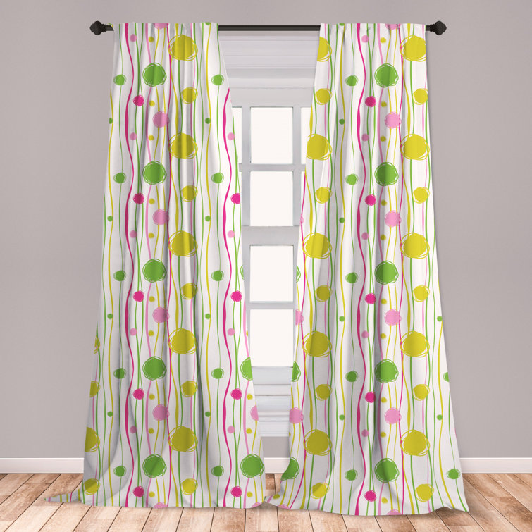 East Urban Home Ambesonne Green And Pink Curtains, Doodle Style Random